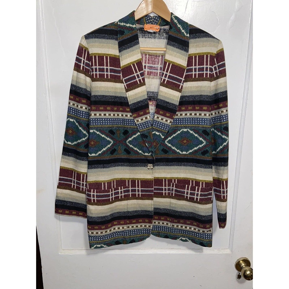 Vintage FSTOP Flax Navajo Tribal Native Western Blazer Womens Sz M Cotton Blend
